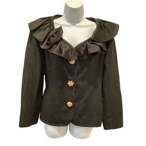 RICKIE FREEMAN VINTAGE BLACK BUTTON DOWN EVENING JACKET WITH SILK TRIM  SIZE 10